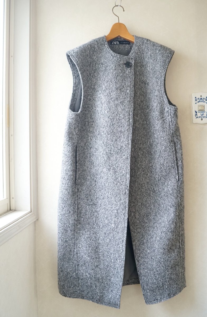 ★ ZARA ザラ*秋冬オススメ! 暖か 起毛 ノースリーコート ロングベスト/グレー* 古着のgplus広島 2510t3拍卖