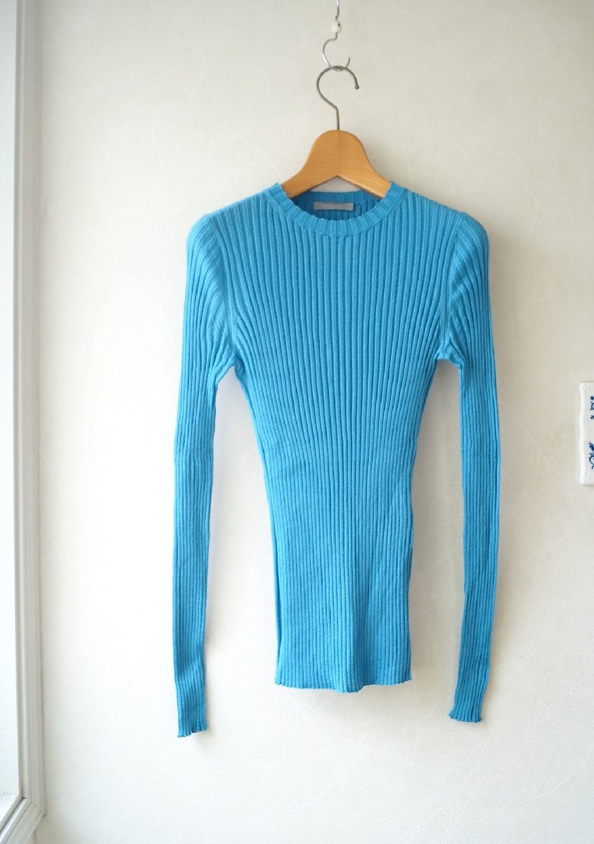 ★送料無料!! 2023年 theory luxe / セオリーリュクス*伸縮性抜群! 薄手ウールリブニット ブルー38*古着のgplus広島 2510t3拍卖