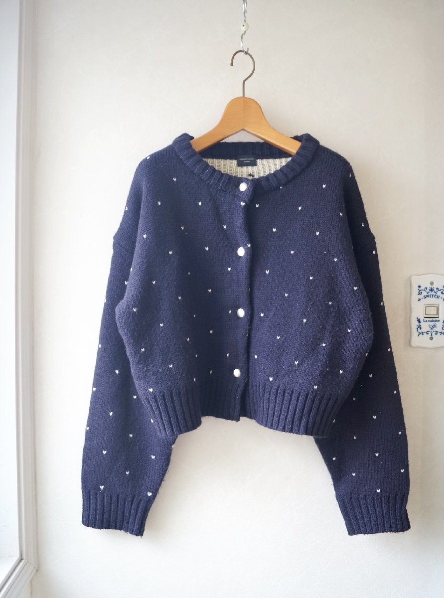 ★アーバンリサーチ / DOORS *メタルボタン ハート ドットジャガードニットカーディガン ネイビーM* 古着のgplus広島 2510t1拍卖