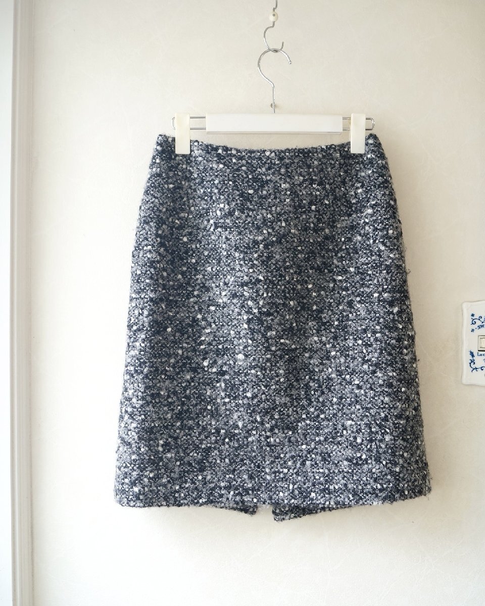 ★MADAM JOCONDE マダム ジョコンダ*秋冬オススメ!ラメ混 ウール スカート 黒白グレー 42 古着のgplus広島 2510t3拍卖