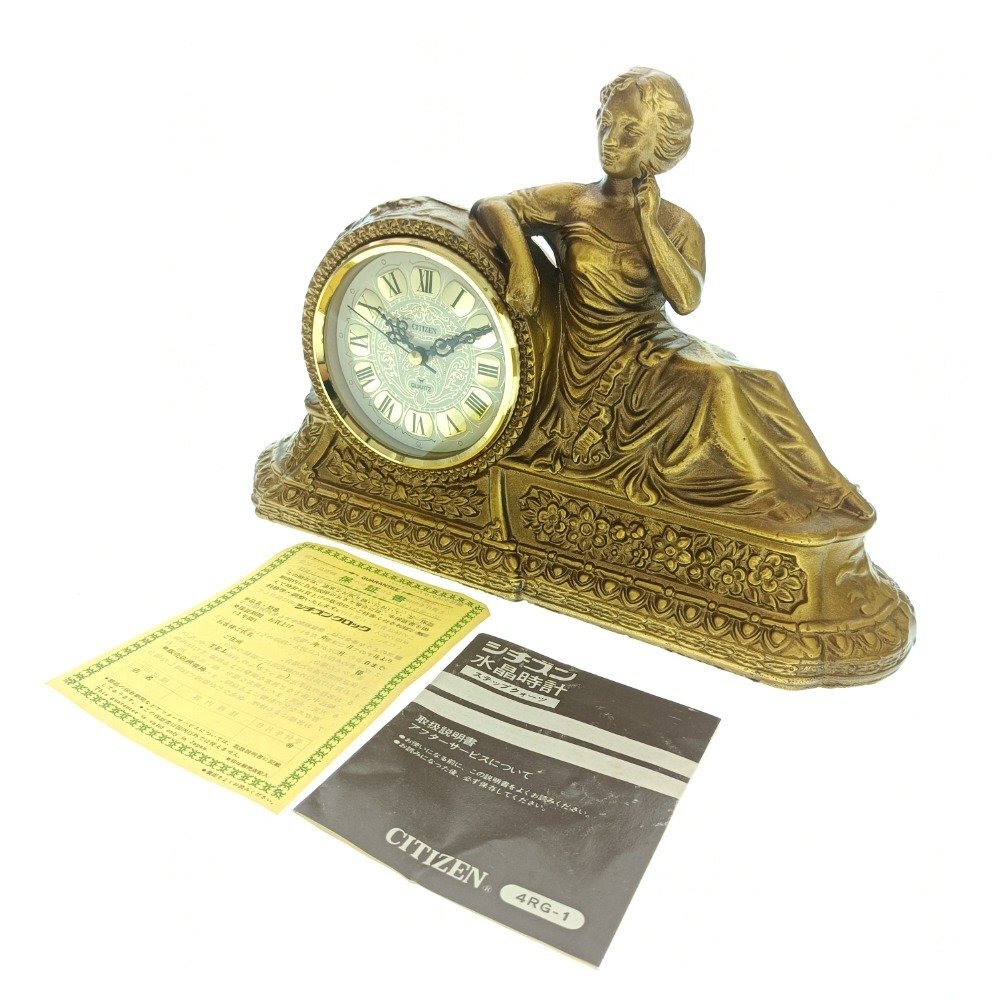 CITIZEN シチズン 水晶時計 ルーブル 4RG608 ゴールド ローマン クオーツ 昭和レトロ アンティーク インテリア 置物 ジャンク 中古拍卖