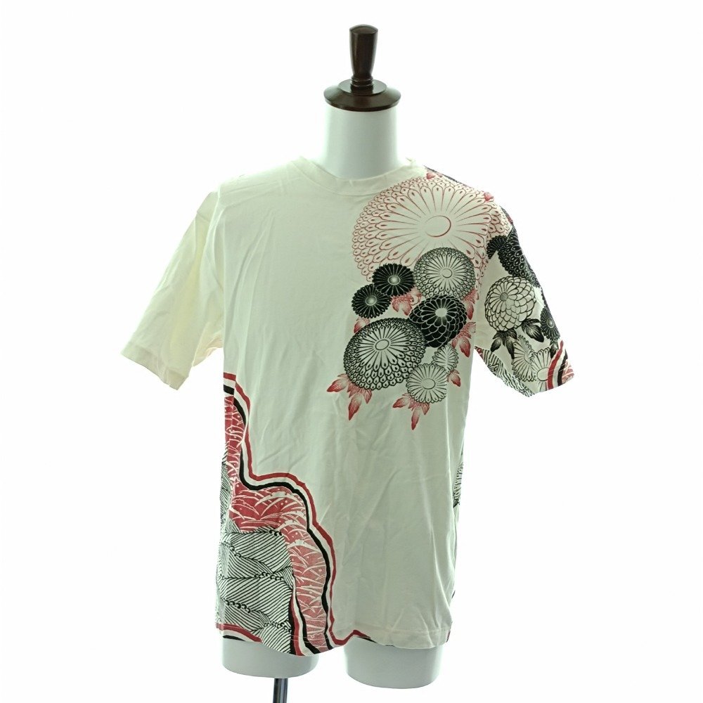 華鳥櫻 和柄 半袖 クルーネック Tシャツ XLサイズ ホワイト レッド ブラック 刺繍 魚 丸首 メンズ カジュアル ファッション 中古拍卖