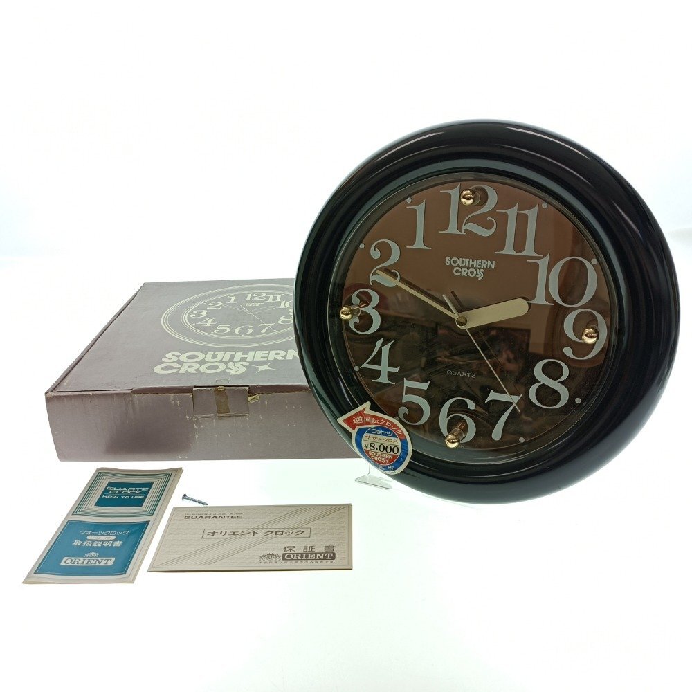 ORIENT オリエント 掛時計 SOUTHERN CROSS サザンクロス Q-080 KQW002BB 黒 逆回転 クオーツ クロック 昭和レトロ ジャンク 中古拍卖