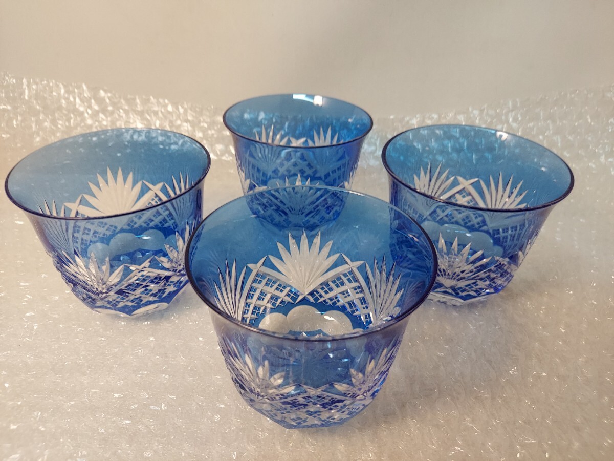 ◆切子グラス 6個セット◆ブルー◆ 江戸切子 酒器 冷茶◆ 拍卖