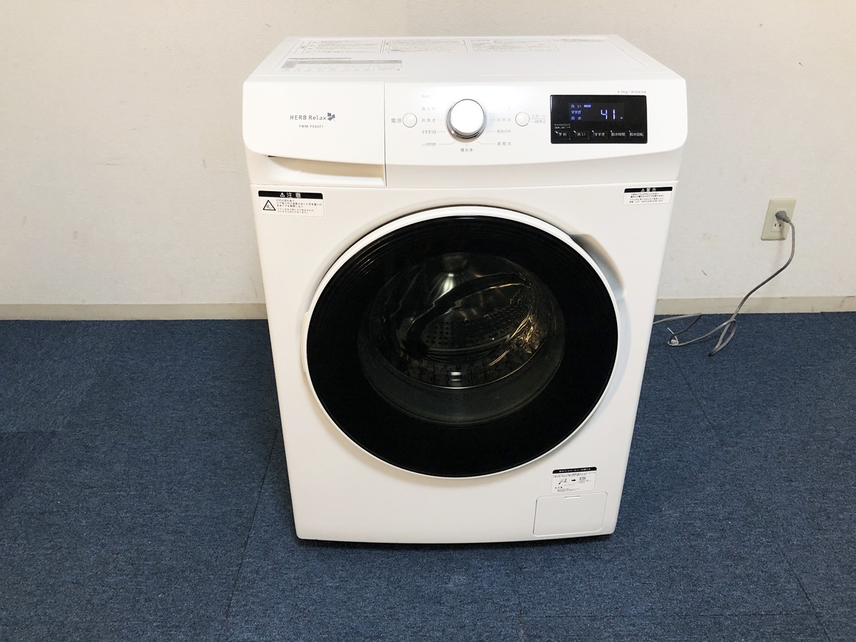 ドラム式洗濯機 YWM-YV60F1 ホワイト 6.0㎏ 左開き HerbRelax ヤマダ電機オリジナル 静音設計・コンパクトサイズ 清掃/動作確認済み拍卖