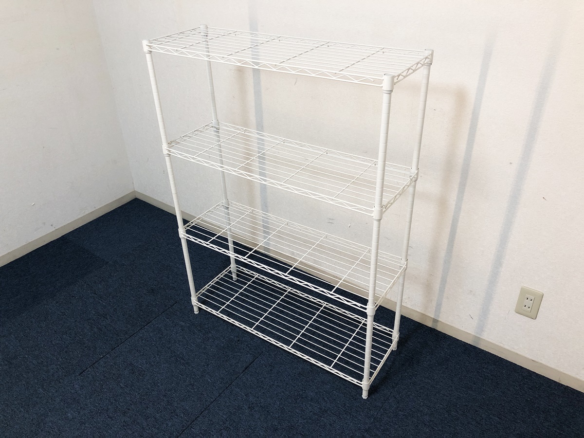 4段スチールラック 脚部アジャスター付 ホワイトメタルラック・飾り棚・リビング収納ワイヤーラック・スチールシェルフ拍卖