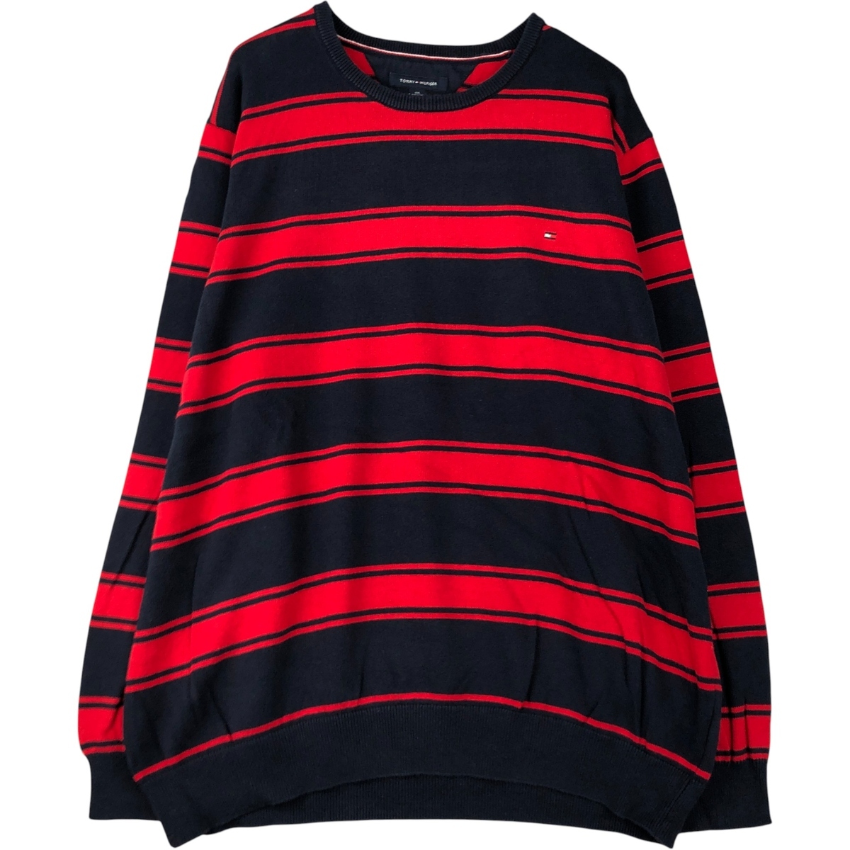古着 トミーヒルフィガー TOMMY HILFIGER ボーダー柄 コットンニットセーター メンズXXL相当 /eaa399439拍卖