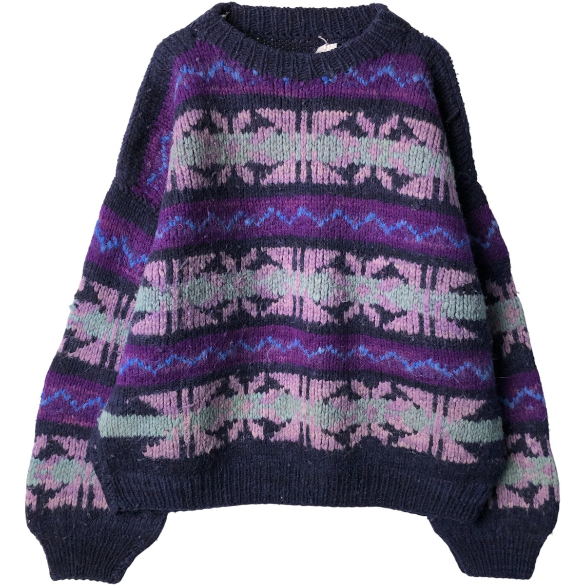 古着 幾何学柄 エクアドルニットセーター メンズXL相当 /eaa594349拍卖