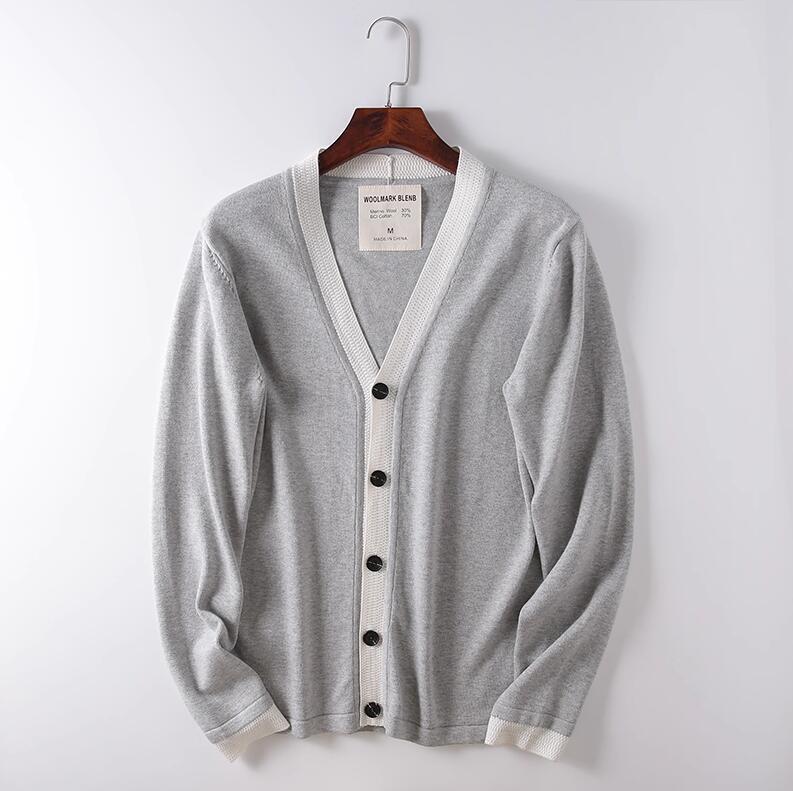 新入荷高級 メリノ ウール ニットカーディガン 配色ジャカード 保温 秋冬 柔らかな カジュアル メンズ ニット カシミヤセーター 灰XL拍卖