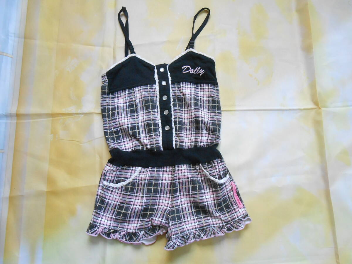 CD20◎Dolly Ribbon/ドーリーリボン サロペットパンツ チェック柄 ピンク×黒 110㎝ 状態良拍卖