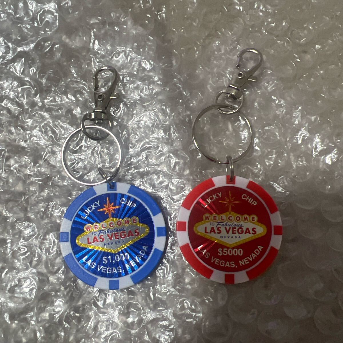 【新品未使用】ラスベガス カジノチップ キーホルダー 2個セット LAS VEGAS レッド 赤 ブルー 青 ホワイト 白 LV USA アメリカ 2点 小物拍卖