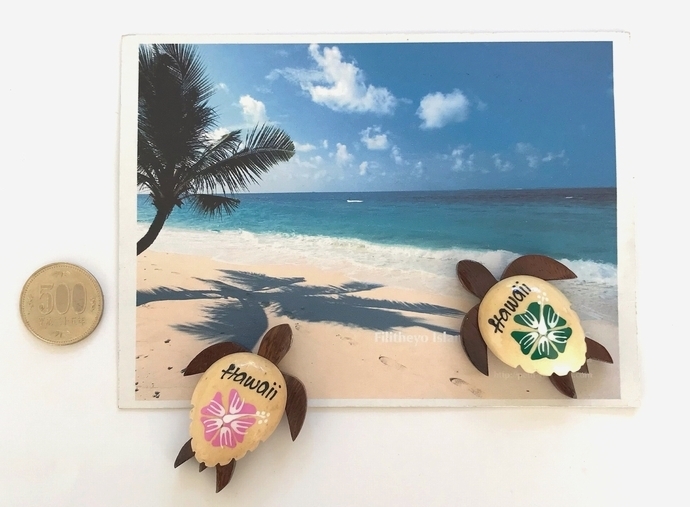 ハワイ 木製ホヌ(カメ)の可愛いマグネット●2個セット 目玉付き ハンドメイド拍卖