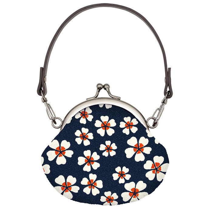 さくら柄が可愛いストラップ付き手のひらサイズの丸がま口財布小桜/ 紺拍卖