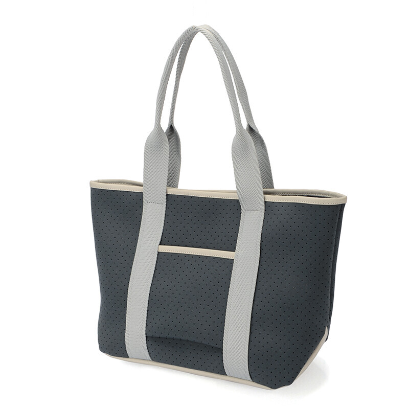 ネオプレーン素材パンチング加工軽量トートバッグ/ネイビーxダークグレー拍卖