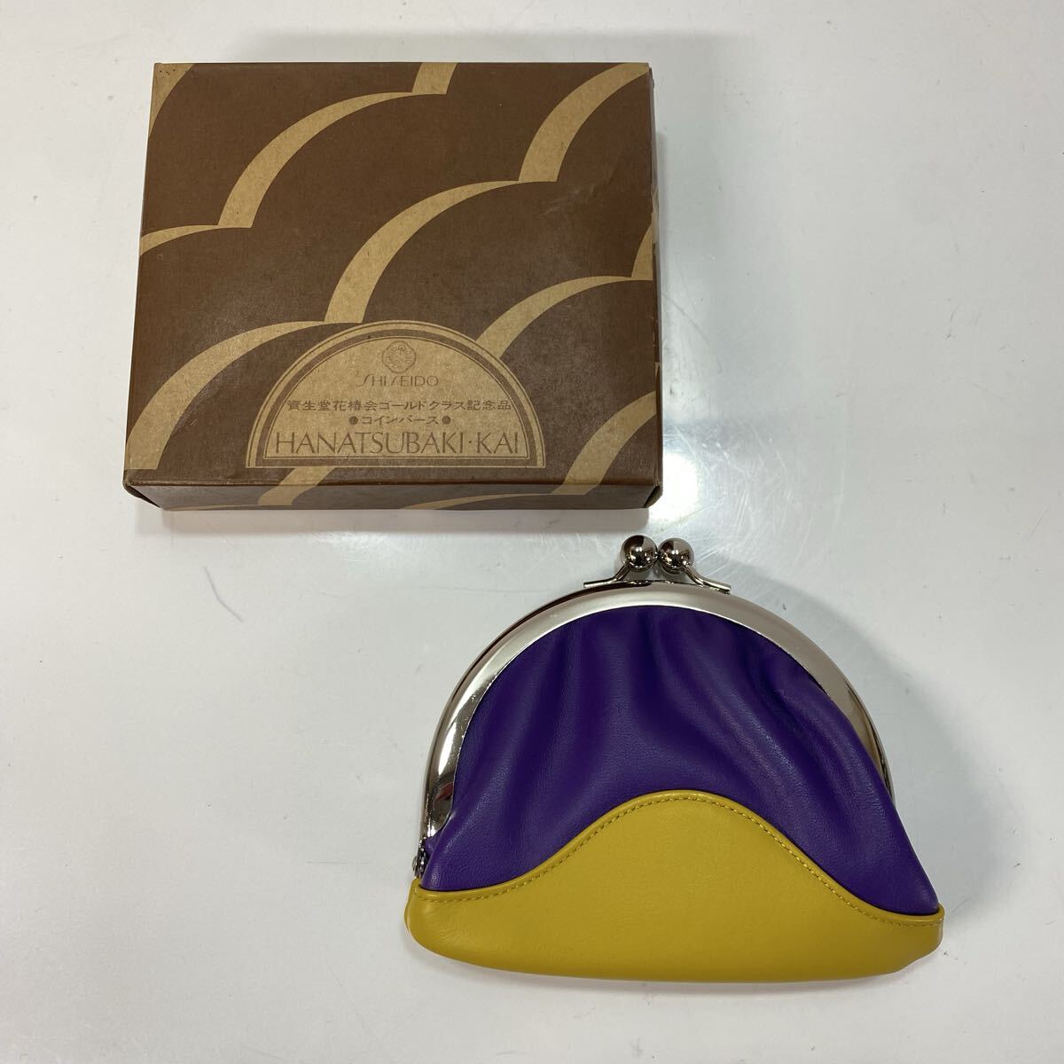 SHISEIDO 資生堂 花椿会 コインパース がま口 コインケース 財布 小銭入れフェイクレザー 合皮 紫 黄色 パープル イエロー 古雑貨 非売品拍卖