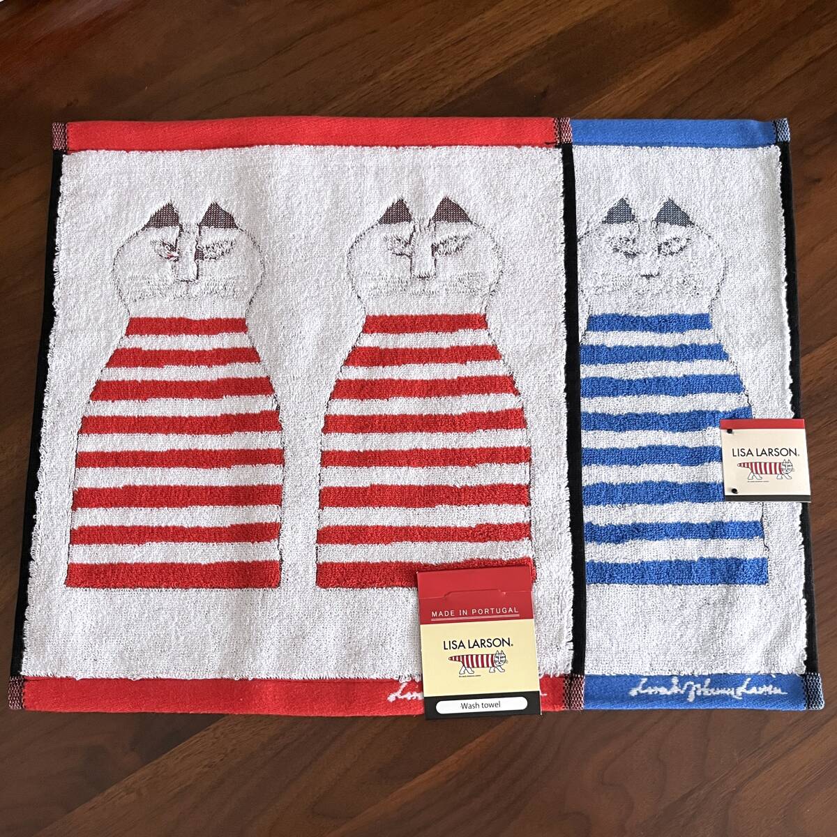 ミンミ レッド&ブルー 新品タグ付 2枚セット リサラーソン ウォッシュタオル コットン100%拍卖