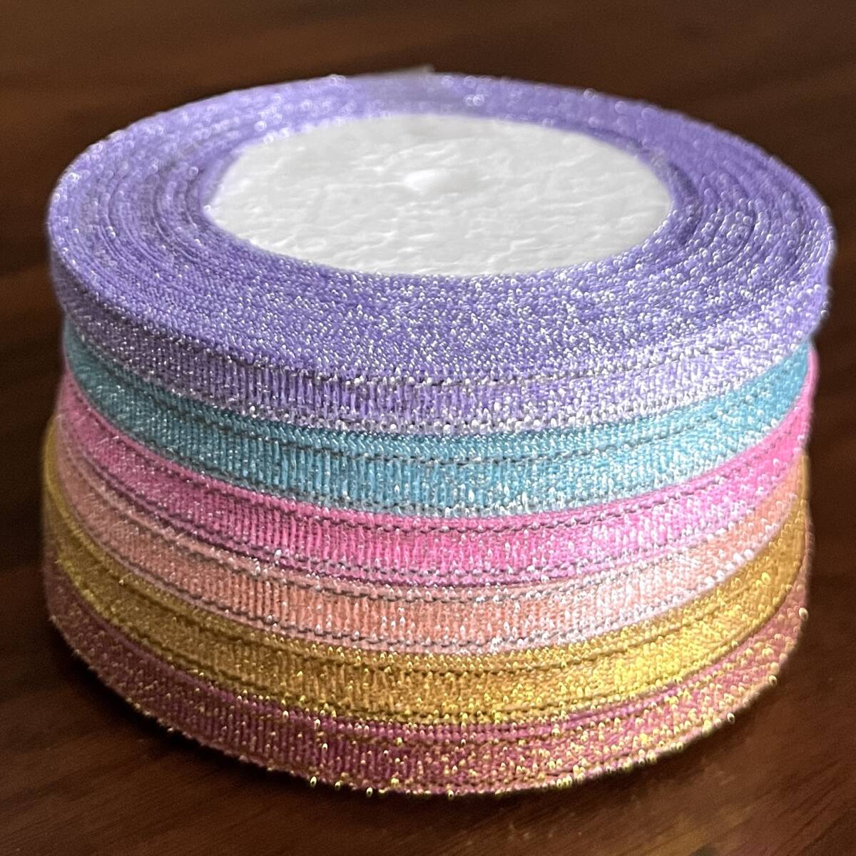 6巻セット 6mm幅 ラメライン入り ラメリボン 在庫処分 ラッピング ハンドメイド 拍卖