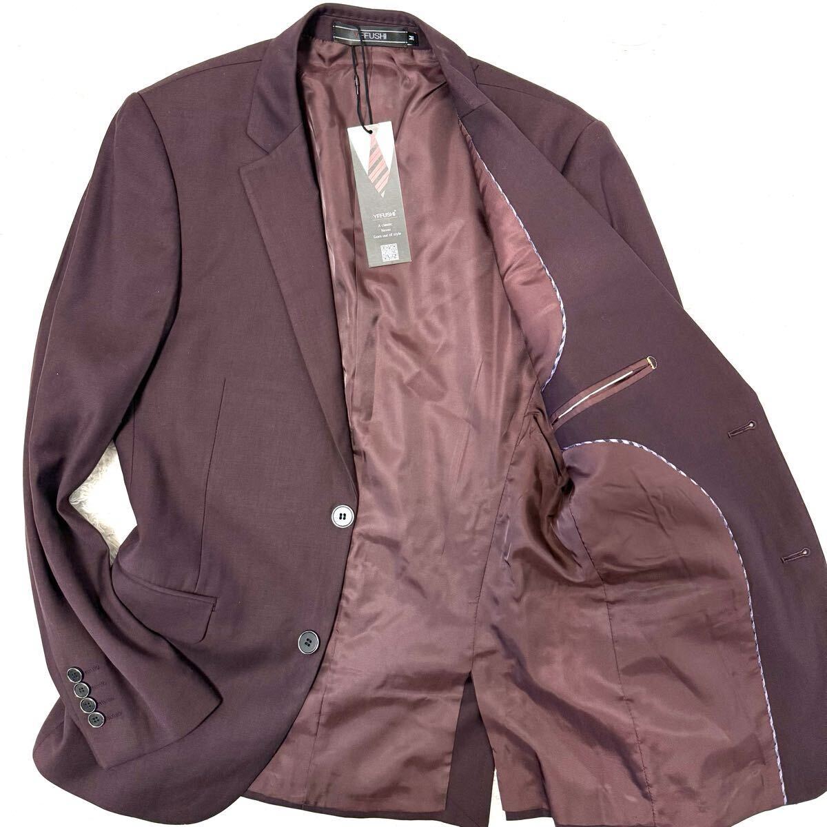 1円 新品 未使用 テーラードジャケット ボルドーカラー ワインレッド Mサイズ マルチストライプ スーツ拍卖