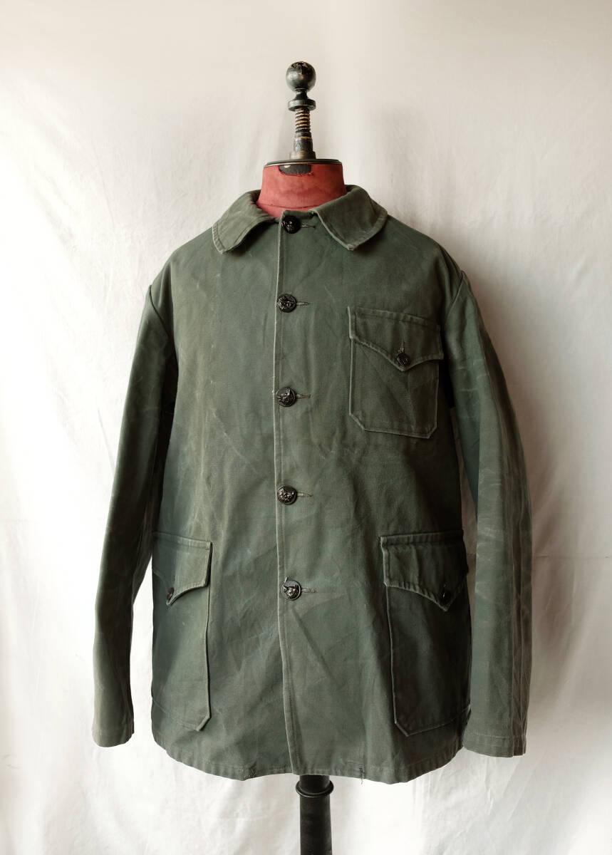1960's フランス ヴィンテージ 高密度織り撥水コットン ハンティングジャケット 動物ボタン 60s ワークジャケット ベスト拍卖