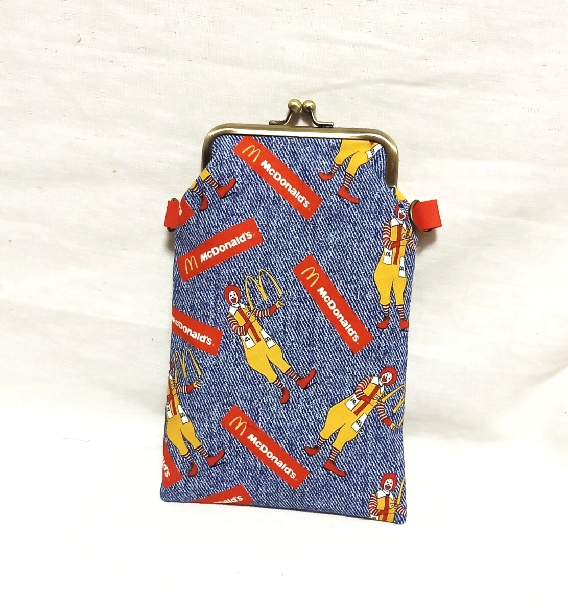 手作り☆がま口ポーチ☆スマホポーチ☆マクドナルド☆デニム調ドナルド☆レア拍卖