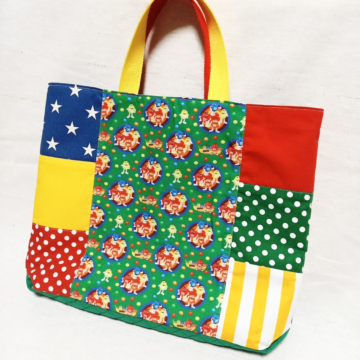 手作り☆パッチワークデザインのレッスンバッグ☆m&m's☆縦30×横40×マチ6cm拍卖