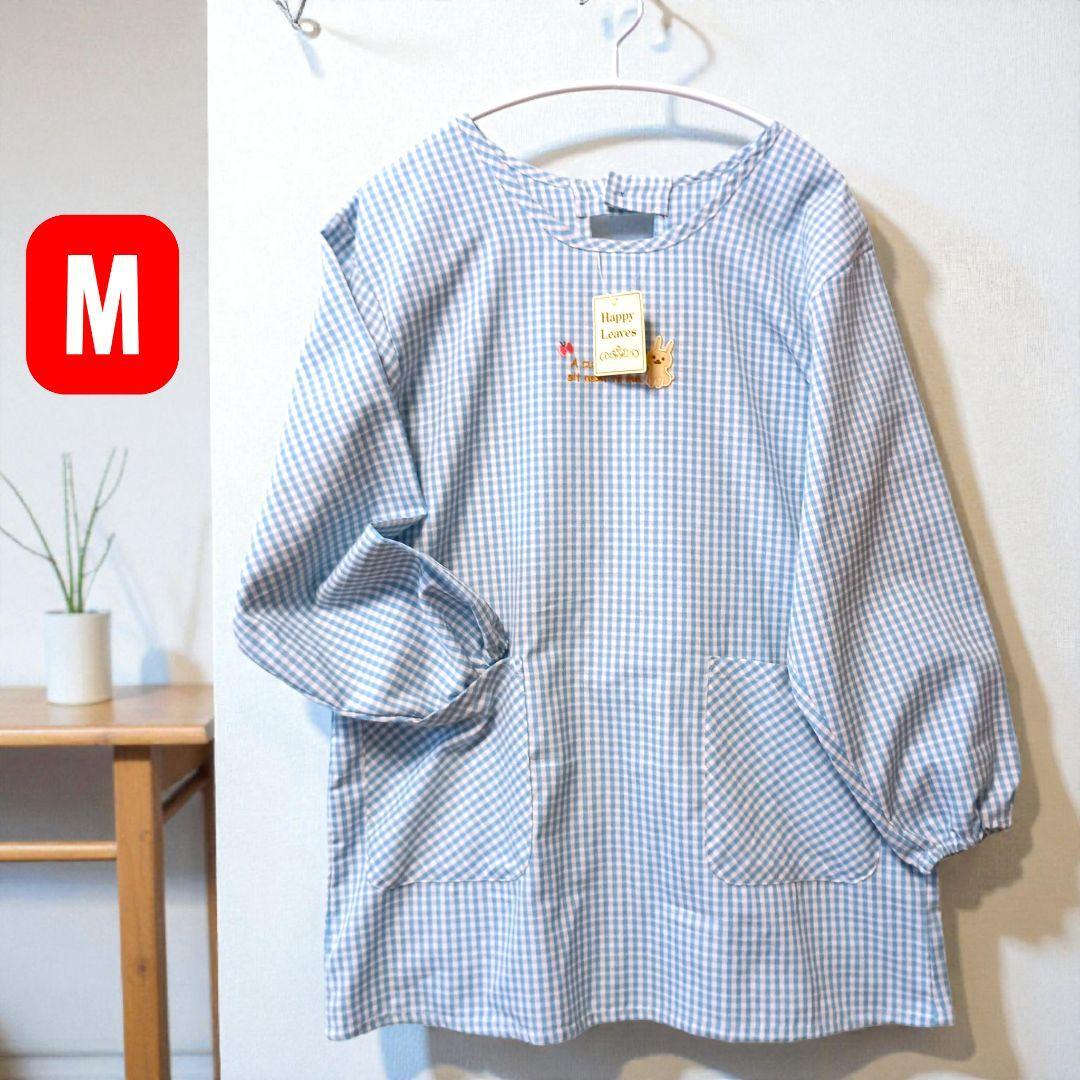 新品 M かわいい ウサギ チェック かっぽう着 割烹着 エプロン 長袖拍卖