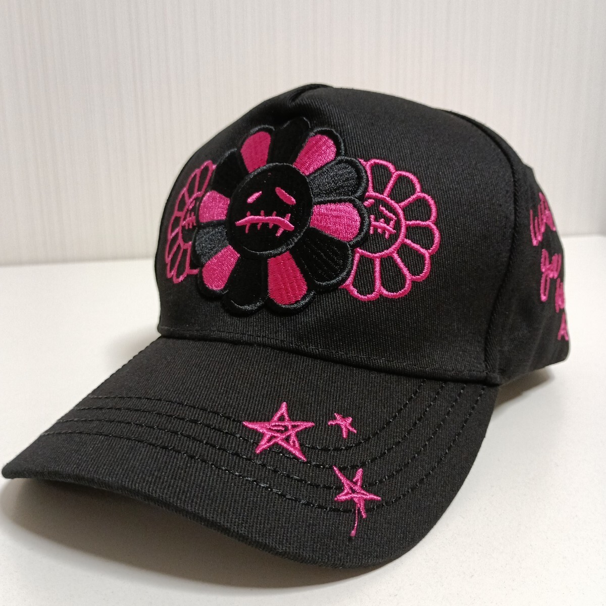 新品 花 刺繍 キャップ 野球帽 帽子 黒 ピンク ユニセックス メンズ レディース スナップバック アメカジ ストリート拍卖