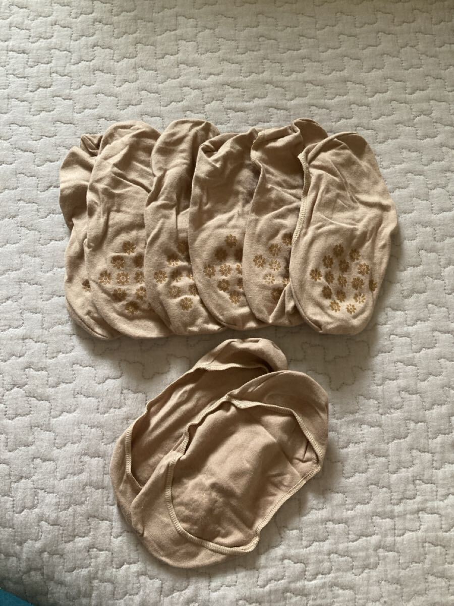 韓国 滑り止め付き ベージュ スニーカーパンプスソックス 7足セット ベージュ 靴下拍卖