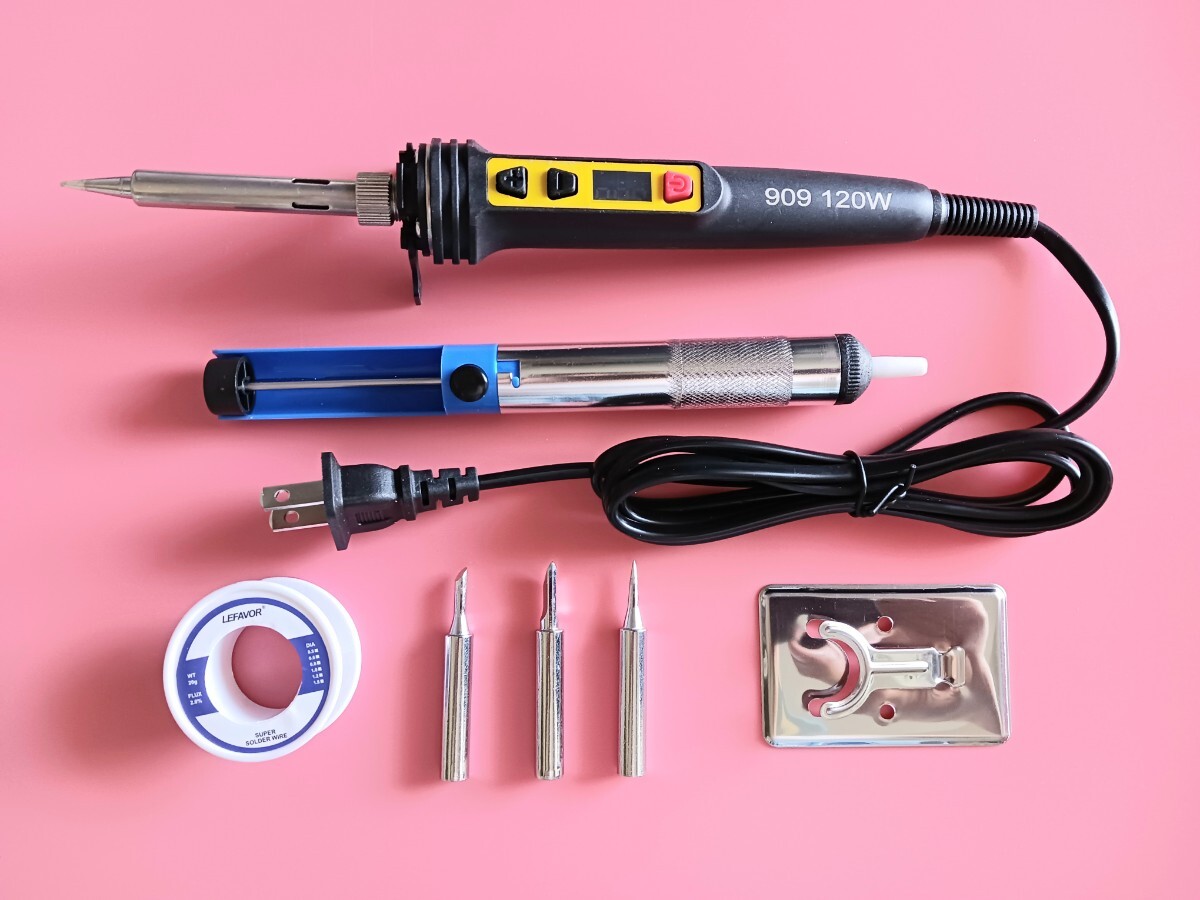 120W 半田はんだごて+はんだ+吸い取り器+こて台+チップ3個 セット拍卖