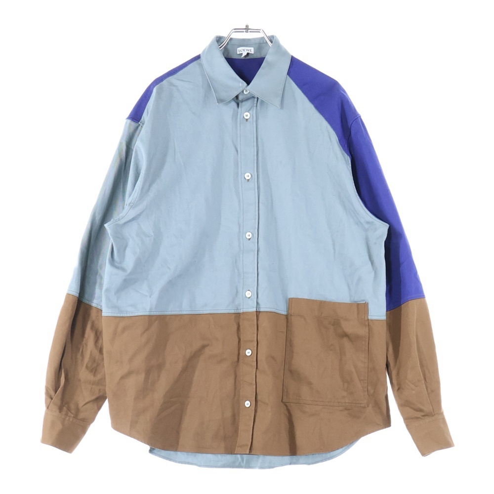 LOEWE ロエベ 21AW パッチワーク コットン レギュラーカラー ワークシャツ マルチカラー H526Y05W28拍卖