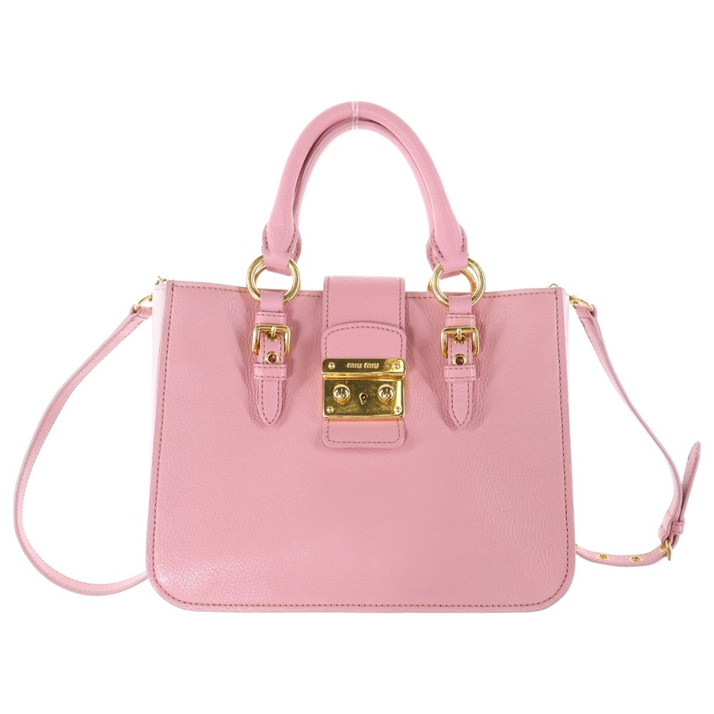 miumiu ミュウミュウ マドラス 2WAY ロゴレザーハンドバッグ ショルダーバッグ ピンク レディース拍卖