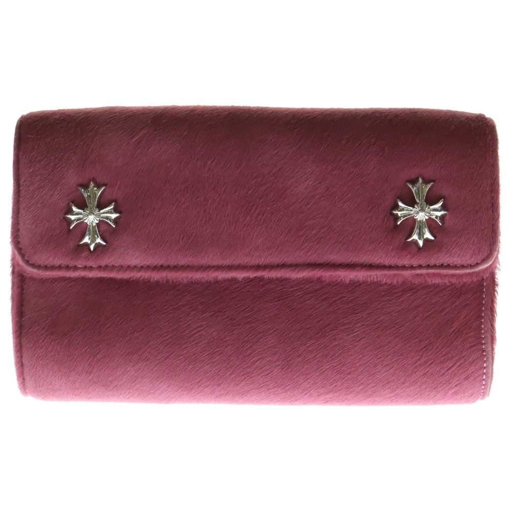 CHROME HEARTS クロムハーツ WAVE4 HOC 3NAP #4ウェーブハラコレザーウォレット 長財布 ピンク拍卖