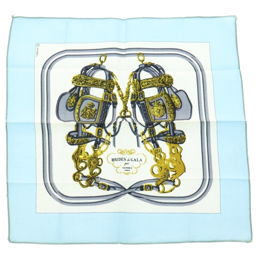 HERMES エルメス カレ20 BRIDES de GALA シルクスカーフ ライトブルー拍卖
