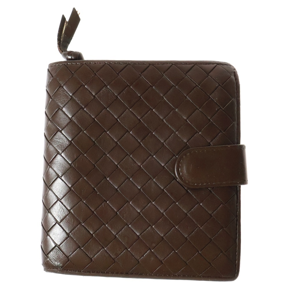 BOTTEGA VENETA ボッテガヴェネタ イントレチャート レザー 二つ折り財布 コンパクトウォレット コインケース ブラウン拍卖
