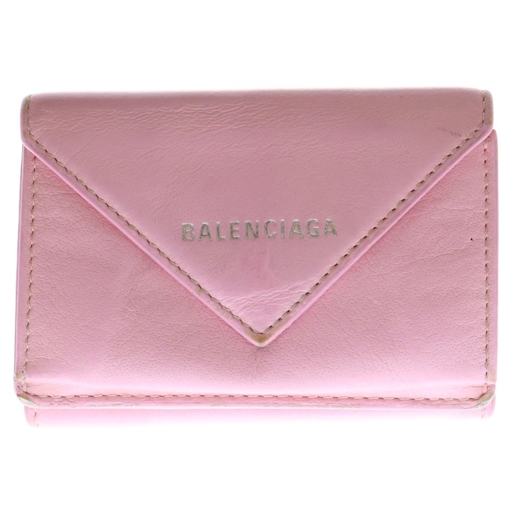 BALENCIAGA バレンシアガ ペーパーミニ コンパクトウォレット 三つ折り 財布 レザー ピンク レディース 391446拍卖
