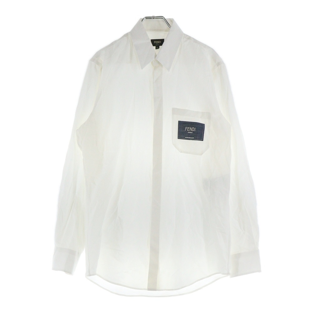 FENDI フェンディ デニムロゴ刺繍 長袖オックス フォードシャツ FS0585 A9RT ホワイト拍卖