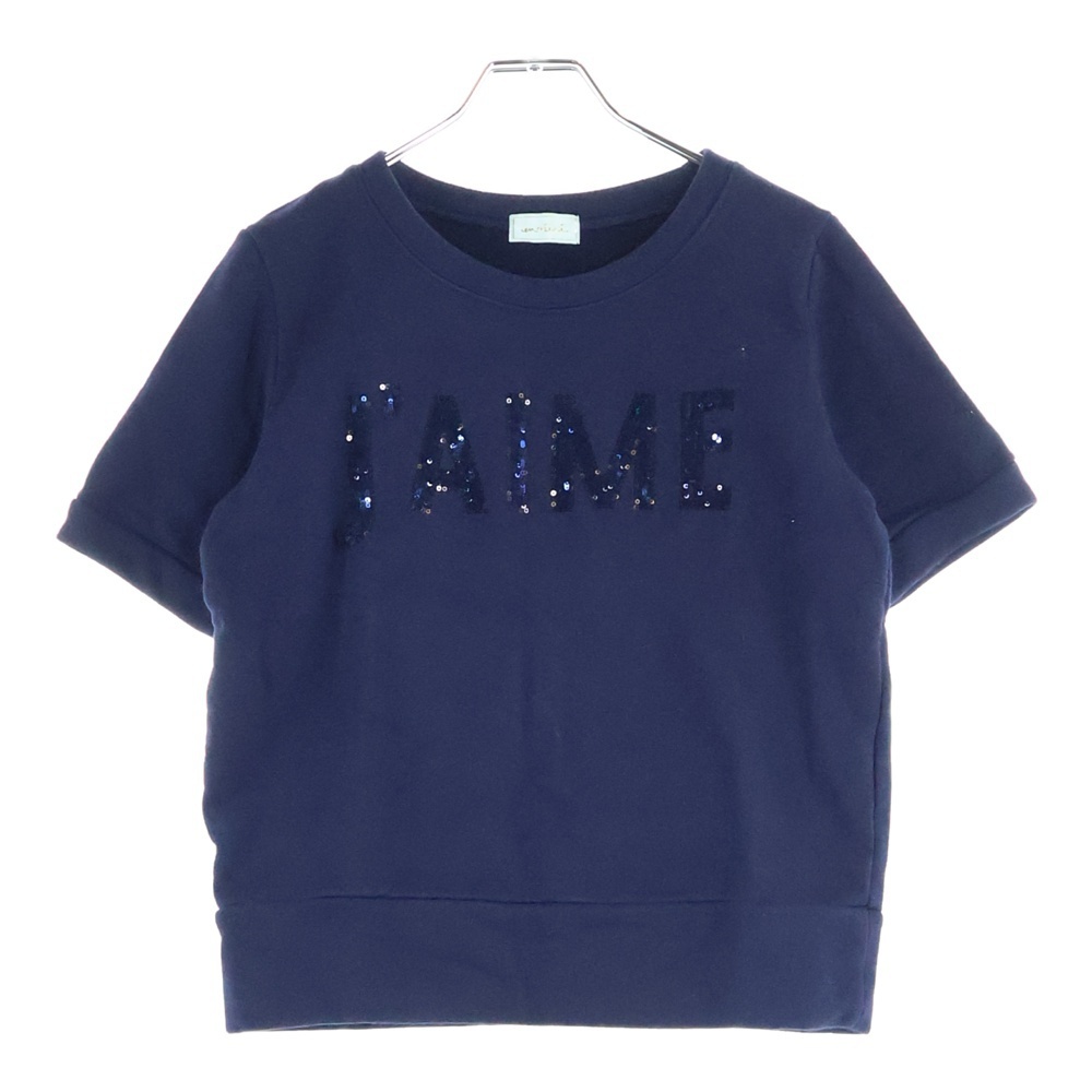 en recre アンレクレ スパンコール クルーネック 半袖 スウェットトレーナー ネイビー レディース拍卖