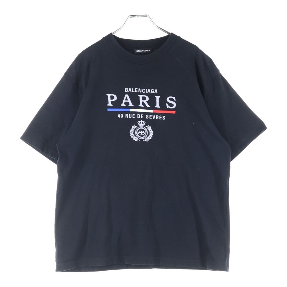 BALENCIAGA バレンシアガ 20SS PARIS刺繍ロゴ 半袖Tシャツ カットソー ブラック 594579 TGV48拍卖