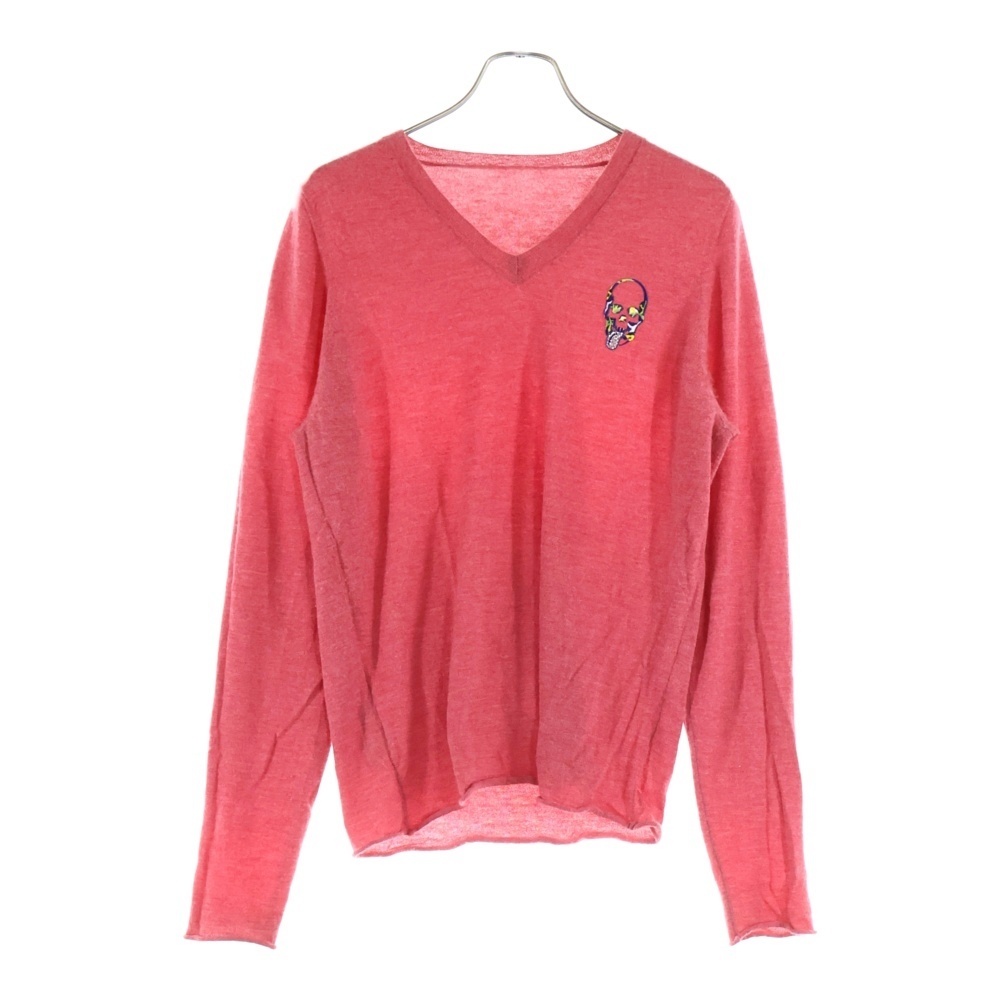 lucien pellat-finet ルシアンペラフィネ ラインストーン装飾スカルパッチ カシミア Vネックニット セーター ピンク拍卖