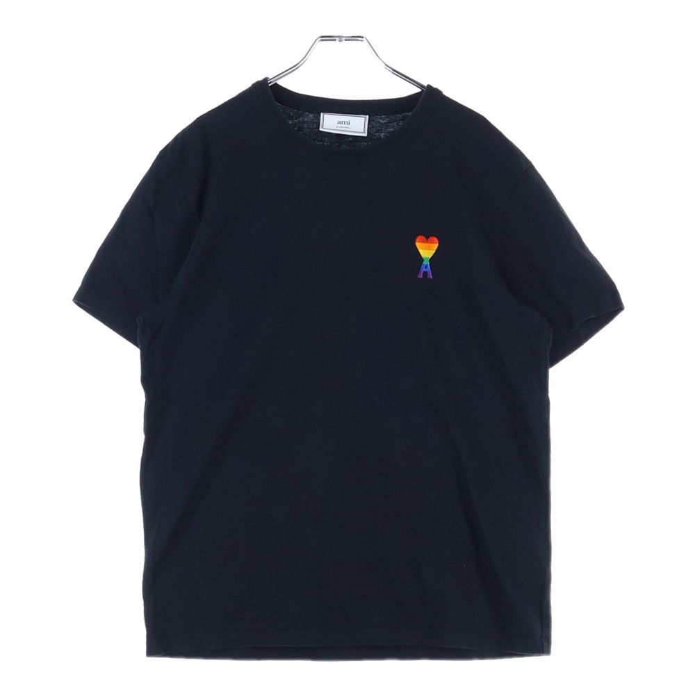 AMI Alexandre Mattiussi アミアレクサンドルマテュッシ Ami De Coeur LGBTQ レインボーロゴ刺繍 半袖Tシャツ ブラック SPEE20HJ197.720拍卖