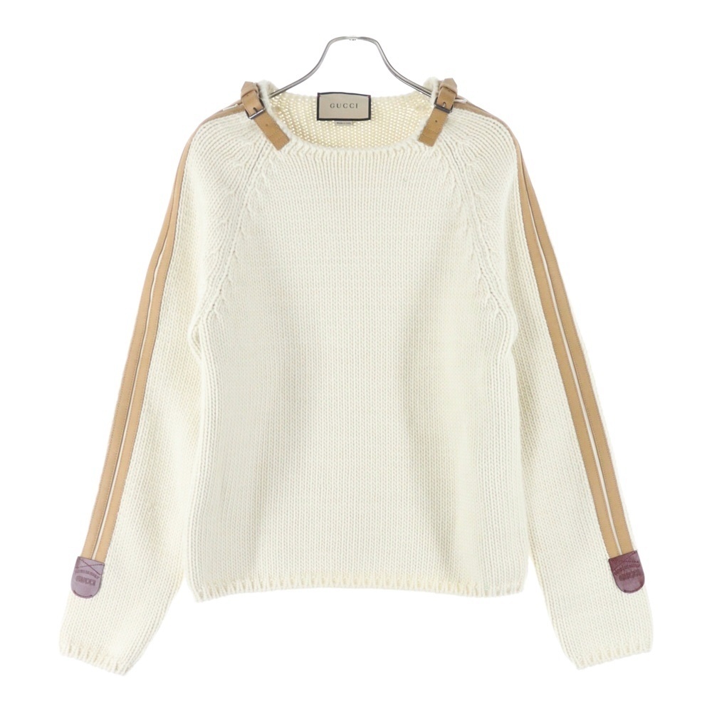GUCCI グッチ 21AW レザーディティール ウール ニットセーター ホワイト 683716拍卖