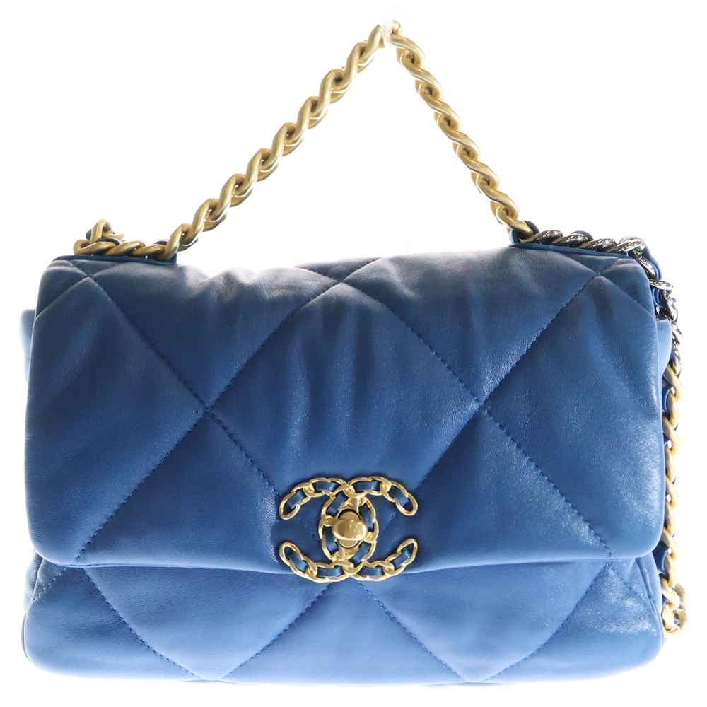 CHANEL シャネル シャネル19 ディズヌフ 2WAYチェーンショルダーバッグ ブルー ラムスキン ゴールド×シルバー金具拍卖