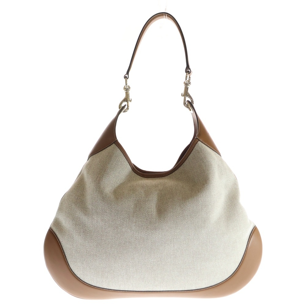 GUCCI グッチ GUCCI B ラージ キャンバス レザー ワンショルダー トートバッグ ゴールド金具 ベージュ/ブラウン 815924拍卖