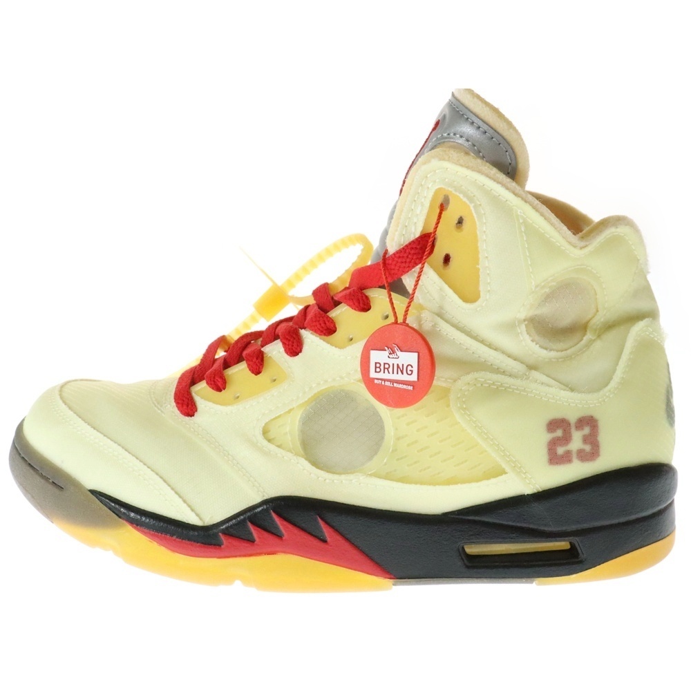 ナイキ ×オフホワイト AIR JORDAN 5 エアジョーダン5 レトロ セイル ハイカットスニーカー アイボリー US9.5/27.5cm DH8565-100拍卖
