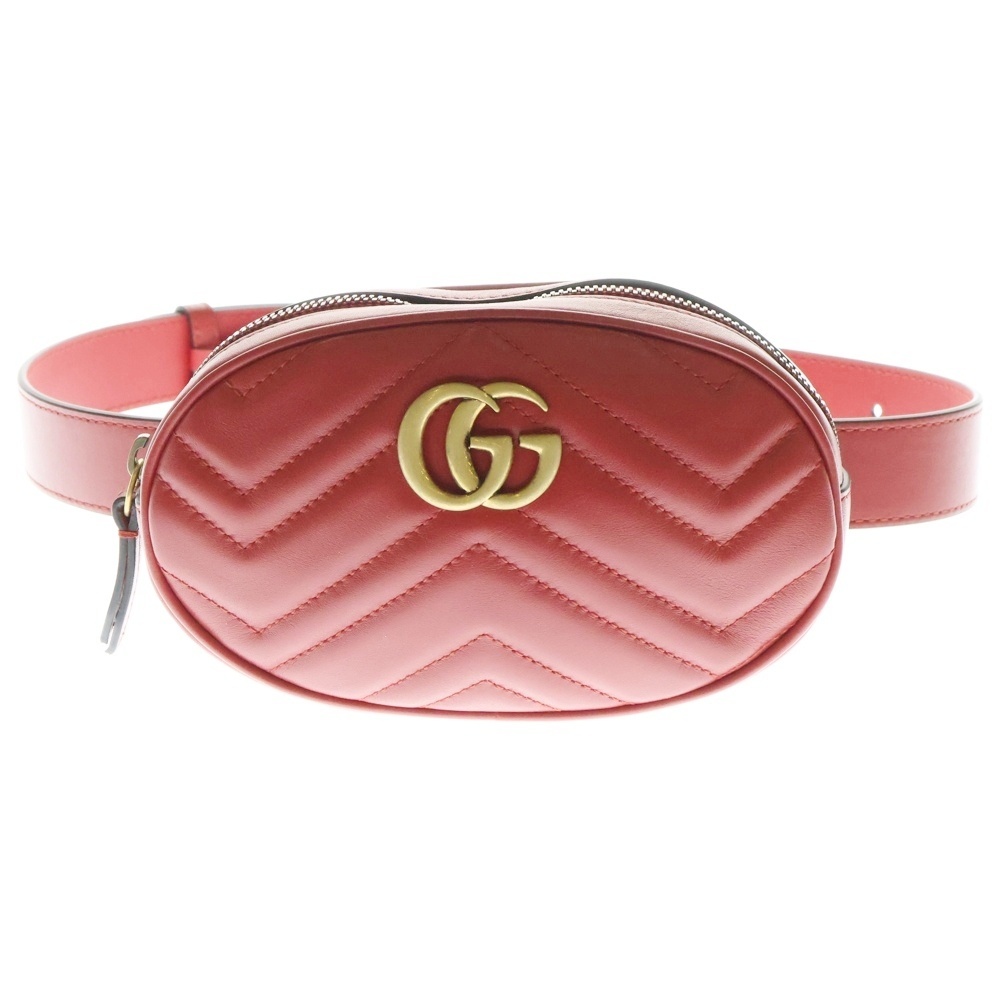 GUCCI グッチ GGマーモント キルティング ベルト ウエストバッグ ポーチ レッド 476434 493075拍卖