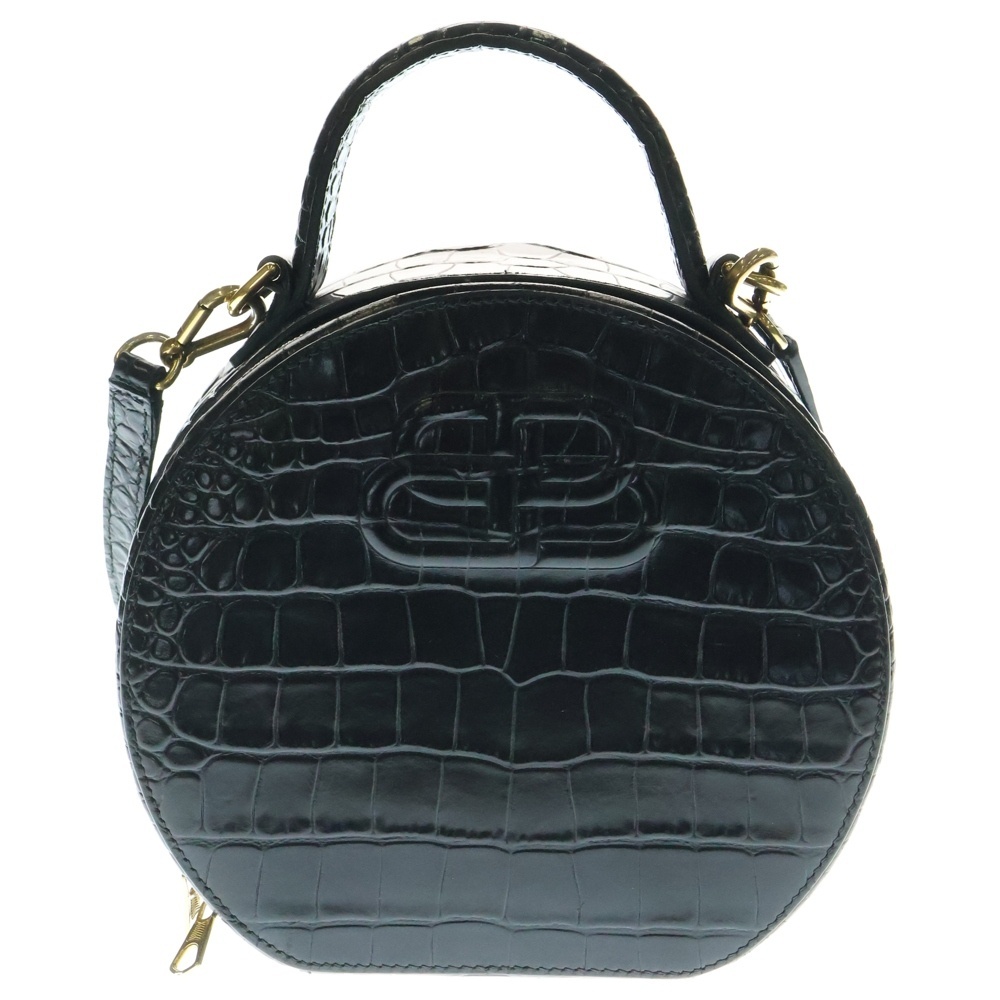 BALENCIAGA バレンシアガ BBロゴ レザー型押し ラウンド レディース ショルダーバッグ ブラック拍卖