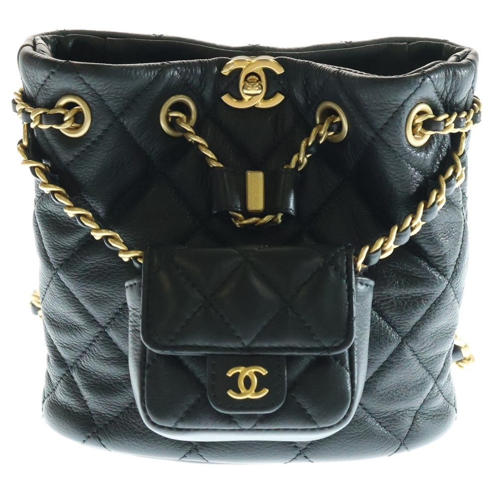 CHANEL シャネル ココマーク マトラッセ ラムスキン レザーチェーンショルダーバックパック リュック ブラック レディース AS3947拍卖