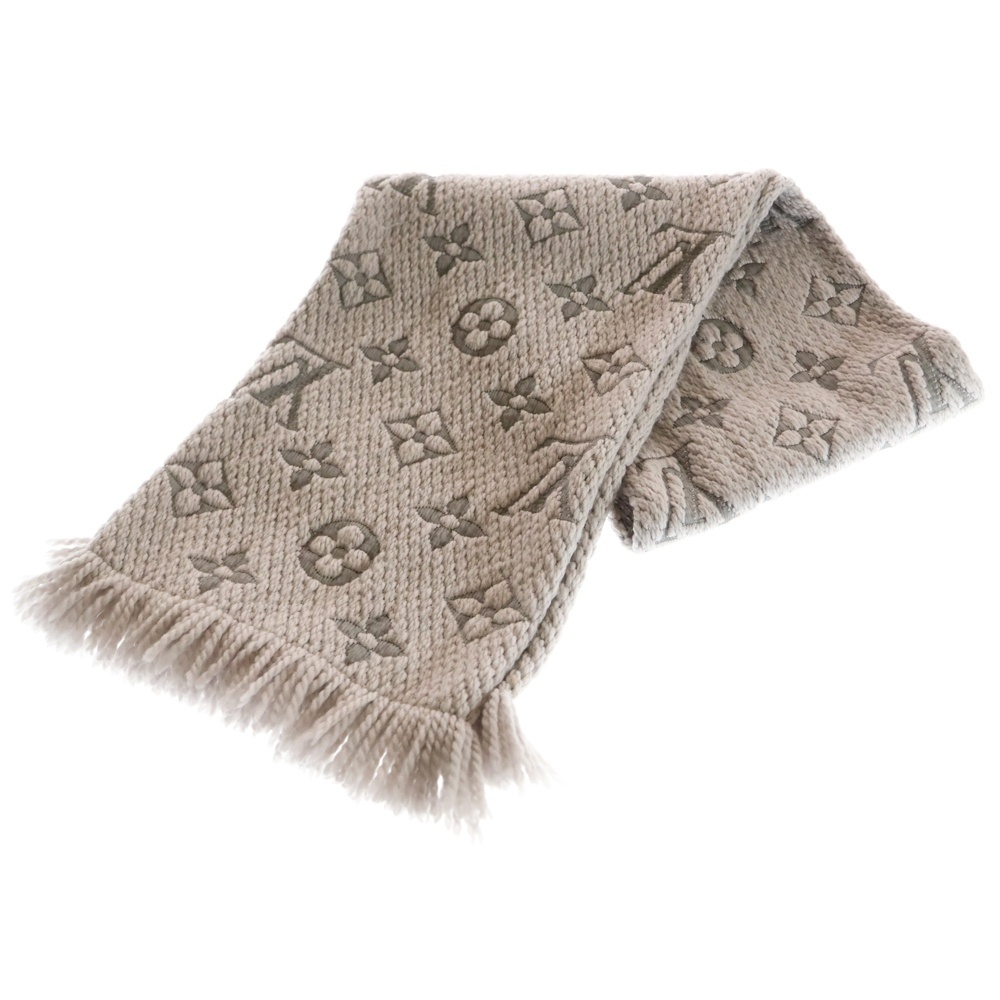 LOUIS VUITTON ルイヴィトン エシャルプ ロゴマニア モノグラム マフラー ウール×シルク グレー M74742拍卖
