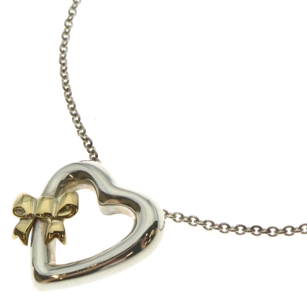 TIFFANY&Co ティファニー ハートリボンネックレス ペンダント チェーン シルバー×ゴールド SV925/K18 5.4g拍卖