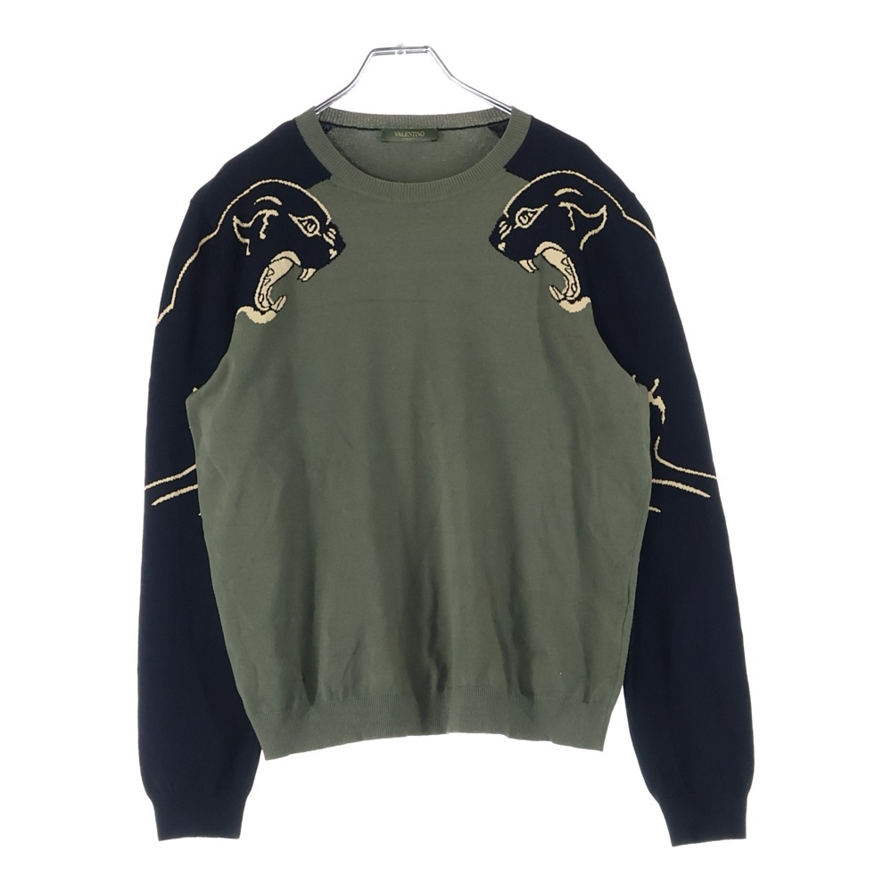 VALENTINO ヴァレンティノ パンサー ジャガー スリーブ クルーネック ロングスリーブ レーヨンニット セーター カーキ MV0KC20A4AH拍卖